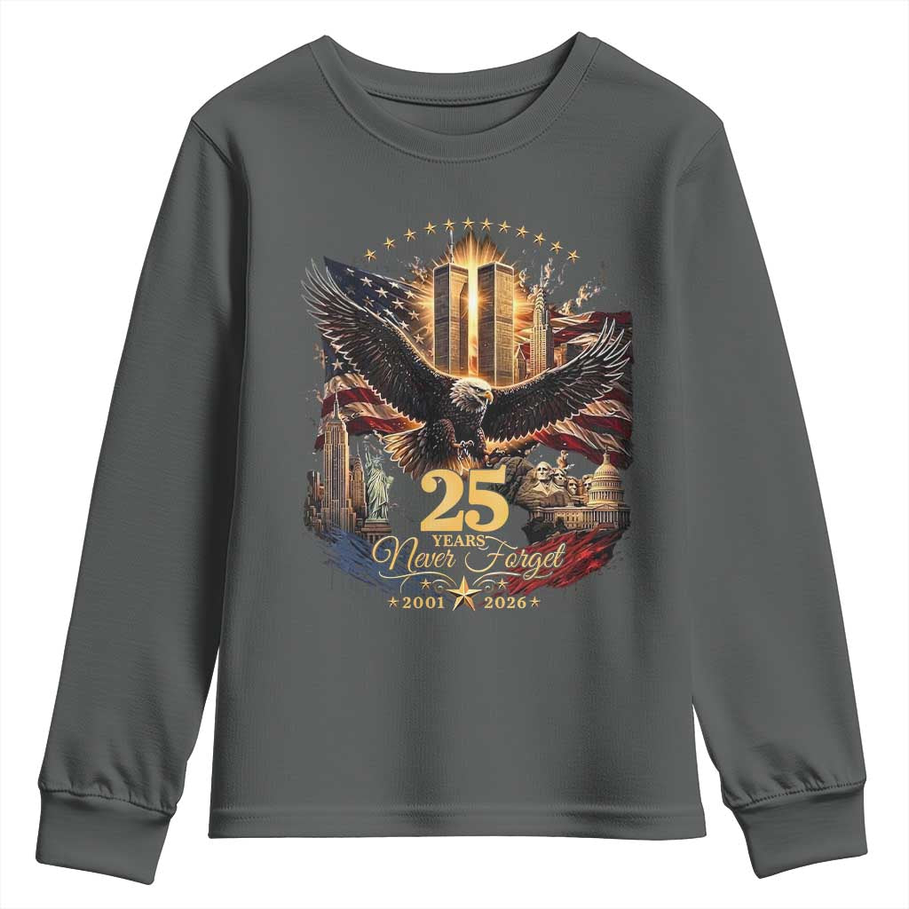 Patriotic American Eagle 9 11 Memorial 25th Anniversary Youth Sweatshirt 25 Years 2021 2026 Never Forget