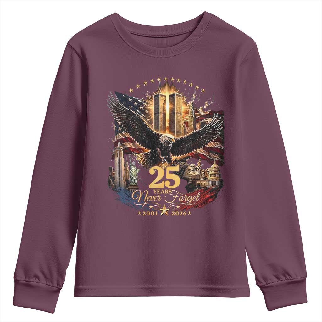 Patriotic American Eagle 9 11 Memorial 25th Anniversary Youth Sweatshirt 25 Years 2021 2026 Never Forget