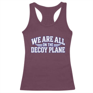 We Are All On The Decoy Plane Theories Aviator Wings Blue Racerback Tank Top Funny Satirical Meme Conspiracy Commentary