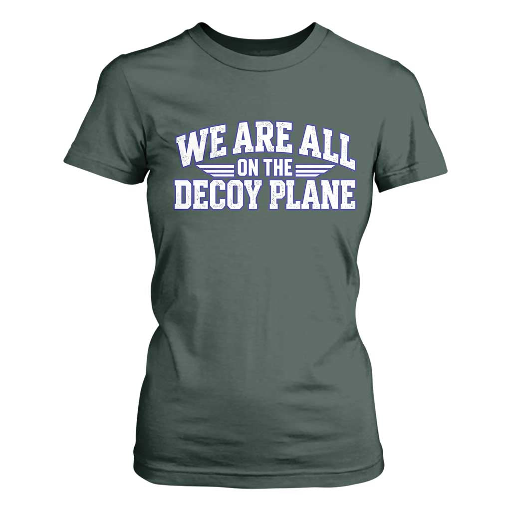 We Are All On The Decoy Plane Theories Aviator Wings Blue T Shirt For Women Funny Satirical Meme Conspiracy Commentary