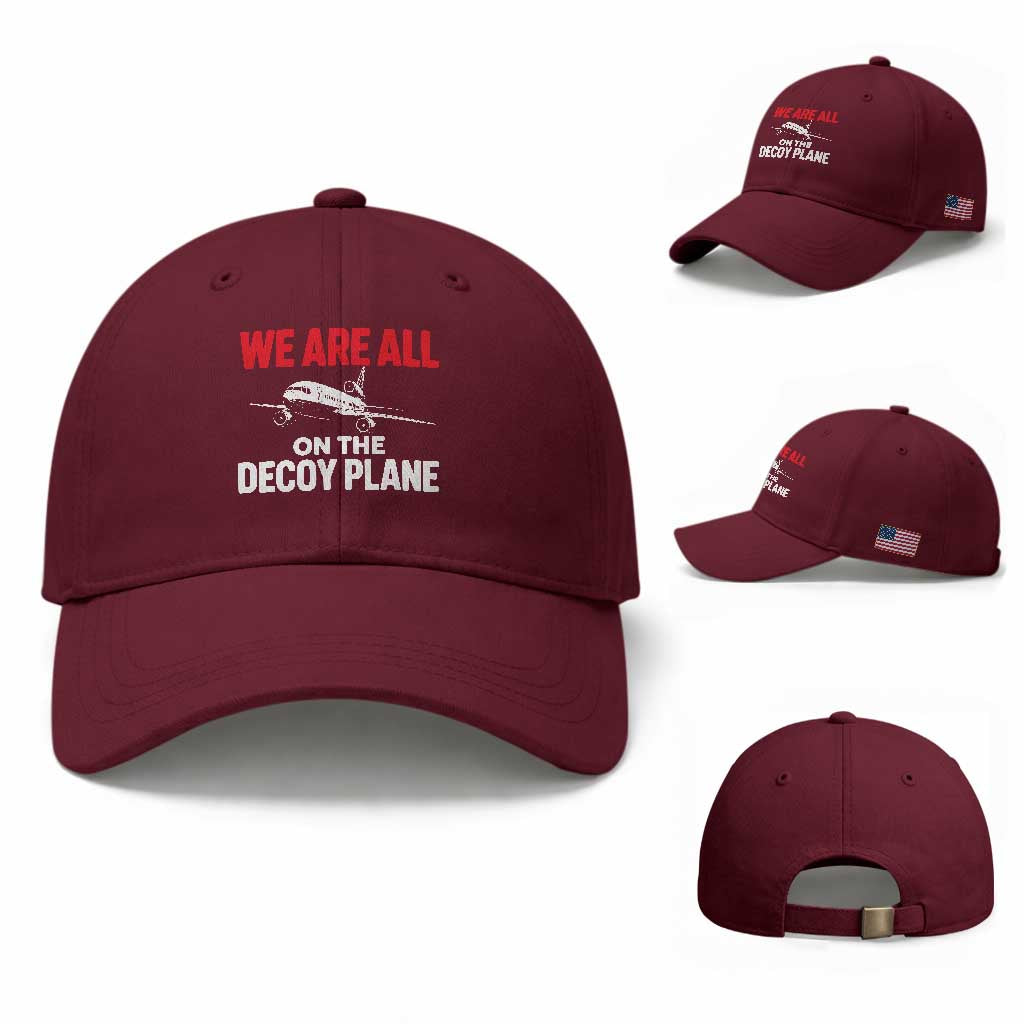 We Are All On The Decoy Plane Theories Trijet Aircraft Graphic Baseball Cap Funny Satirical Meme Conspiracy Commentary