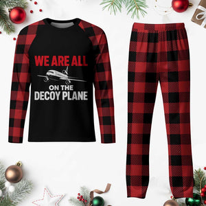 We Are All On The Decoy Plane Theories Trijet Aircraft Graphic Plaid Pajama Set Funny Satirical Meme Conspiracy Commentary