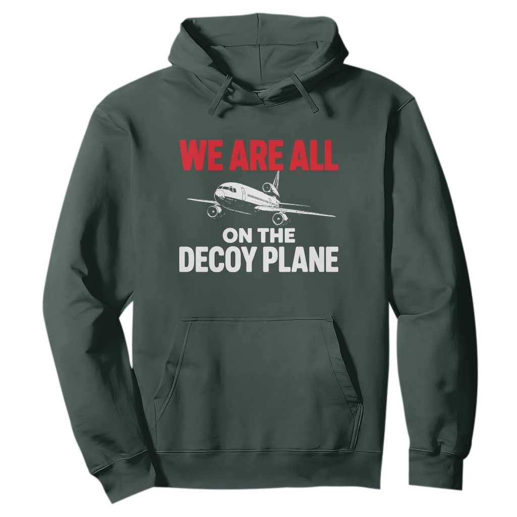 We Are All On The Decoy Plane Theories Trijet Aircraft Graphic Hoodie Funny Satirical Meme Conspiracy Commentary
