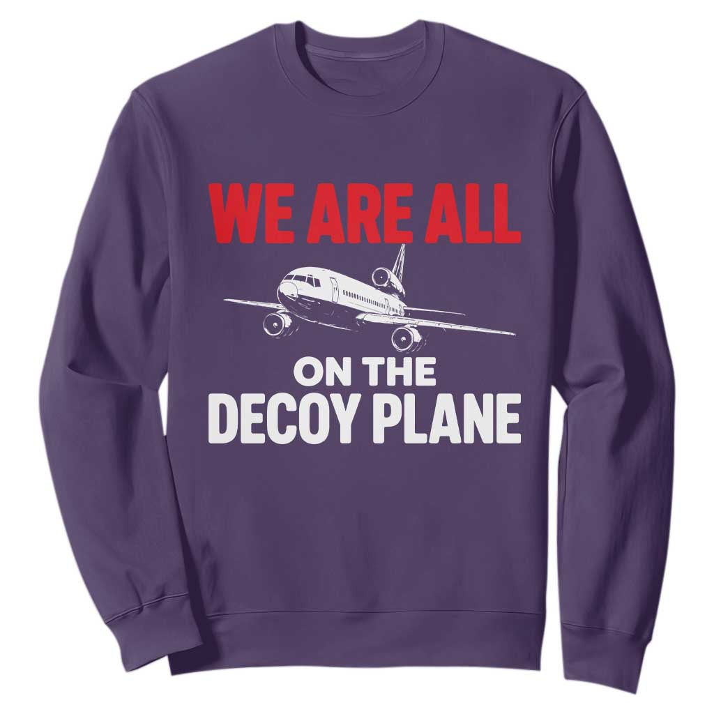 We Are All On The Decoy Plane Theories Trijet Aircraft Graphic Sweatshirt Funny Satirical Meme Conspiracy Commentary