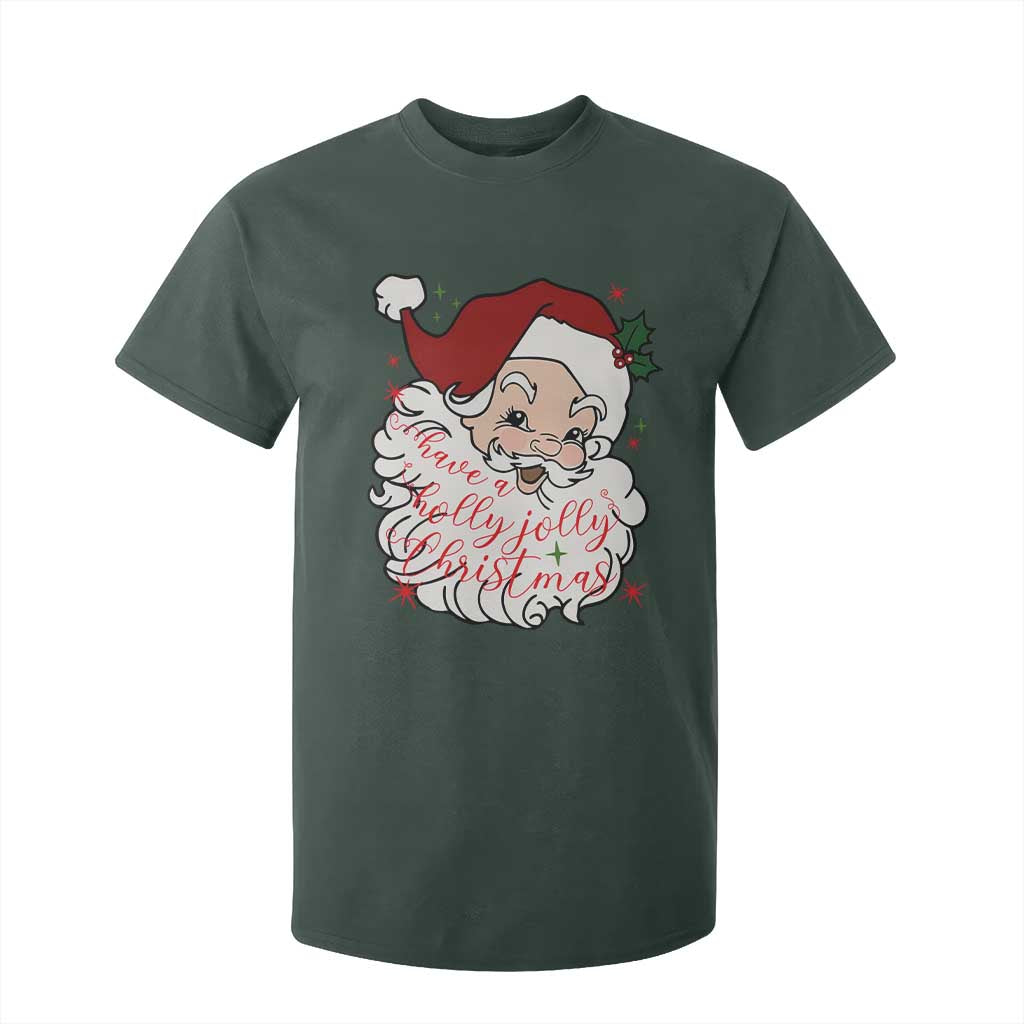 Vintage Christmas Santa Claus Face Xmas Funny Old Fashioned T Shirt For Kid TS02 Dark Forest Green Print Your Wear