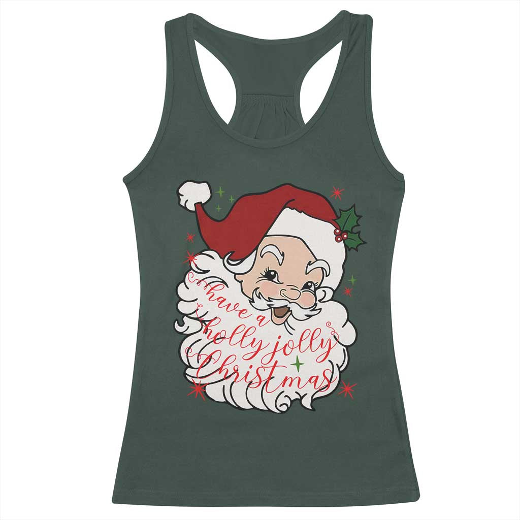 Vintage Christmas Santa Claus Face Xmas Funny Old Fashioned Racerback Tank Top TS02 Dark Forest Green Print Your Wear