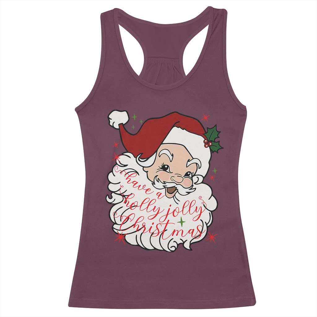 Vintage Christmas Santa Claus Face Xmas Funny Old Fashioned Racerback Tank Top TS02 Maroon Print Your Wear