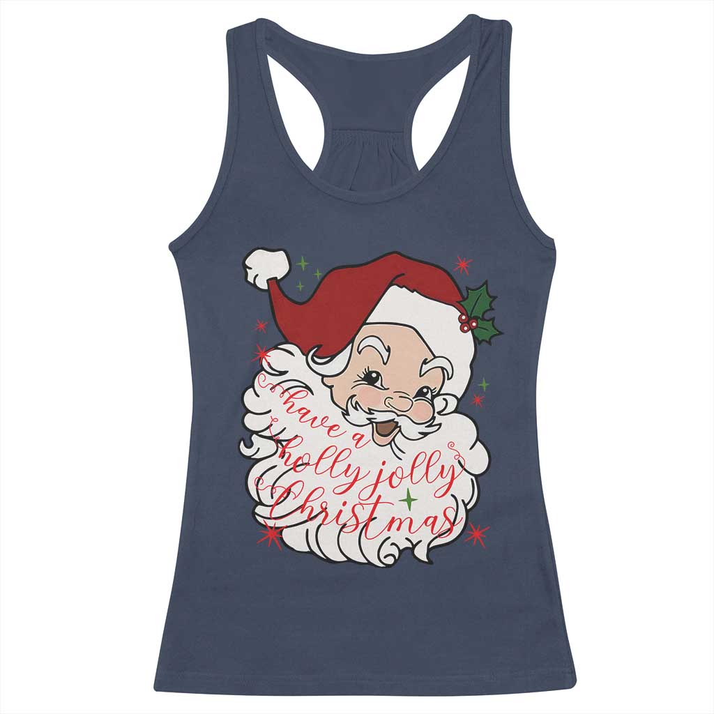 Vintage Christmas Santa Claus Face Xmas Funny Old Fashioned Racerback Tank Top TS02 Navy Print Your Wear