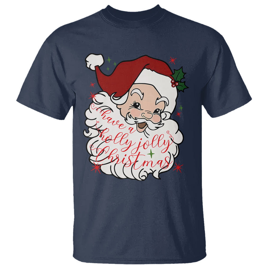 Vintage Christmas Santa Claus Face Xmas Funny Old Fashioned T Shirt TS02 Navy Printyourwear