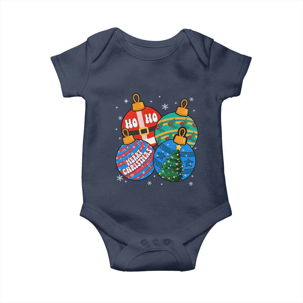 Retro Groovy Merry Christmas Ornament Ho Ho Ho Baby Onesie TS02 Navy Print Your Wear