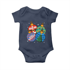 Retro Groovy Merry Christmas Ornament Ho Ho Ho Baby Onesie TS02 Navy Print Your Wear