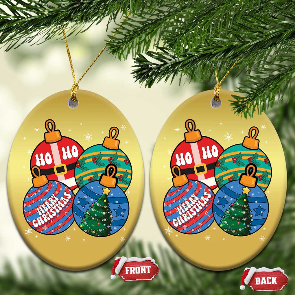 Retro Groovy Merry Christmas Ornament Ho Ho Ho Christmas Ornament TS02 Oval Gold Print Your Wear