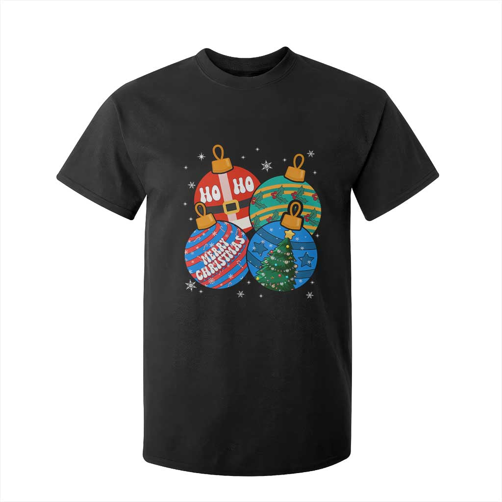 Retro Groovy Merry Christmas Ornament Ho Ho Ho T Shirt For Kid TS02 Black Print Your Wear