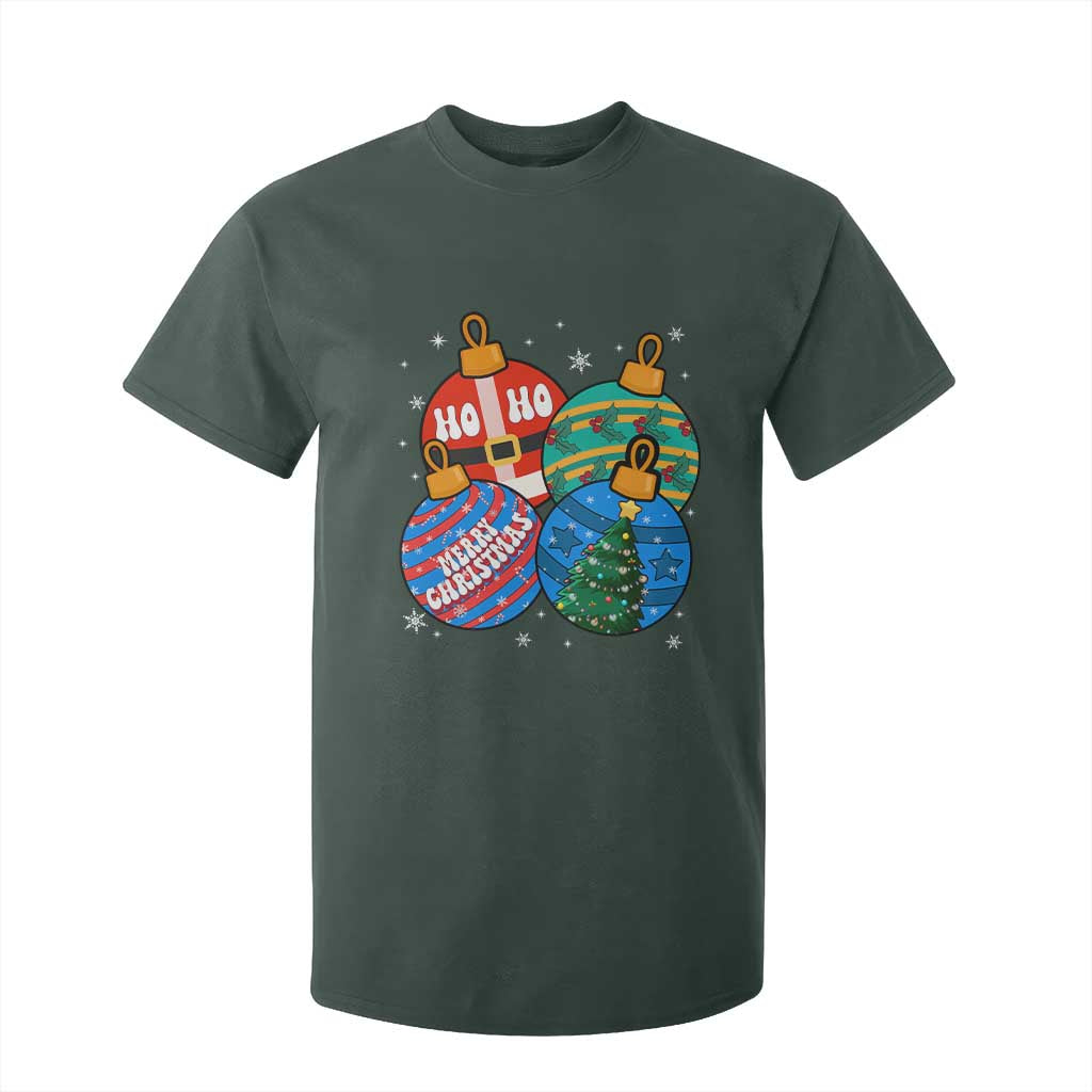 Retro Groovy Merry Christmas Ornament Ho Ho Ho T Shirt For Kid TS02 Dark Forest Green Print Your Wear