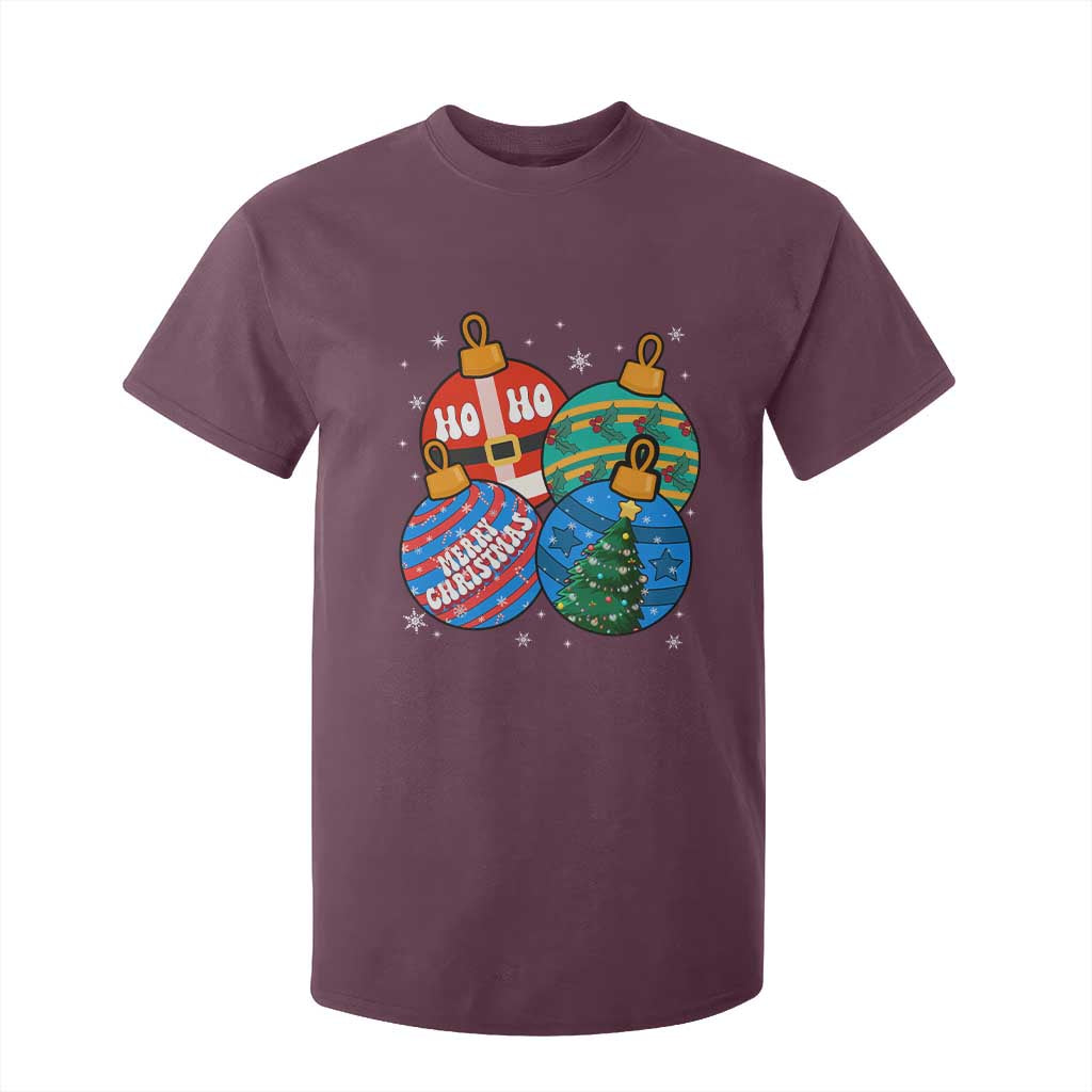Retro Groovy Merry Christmas Ornament Ho Ho Ho T Shirt For Kid TS02 Maroon Print Your Wear