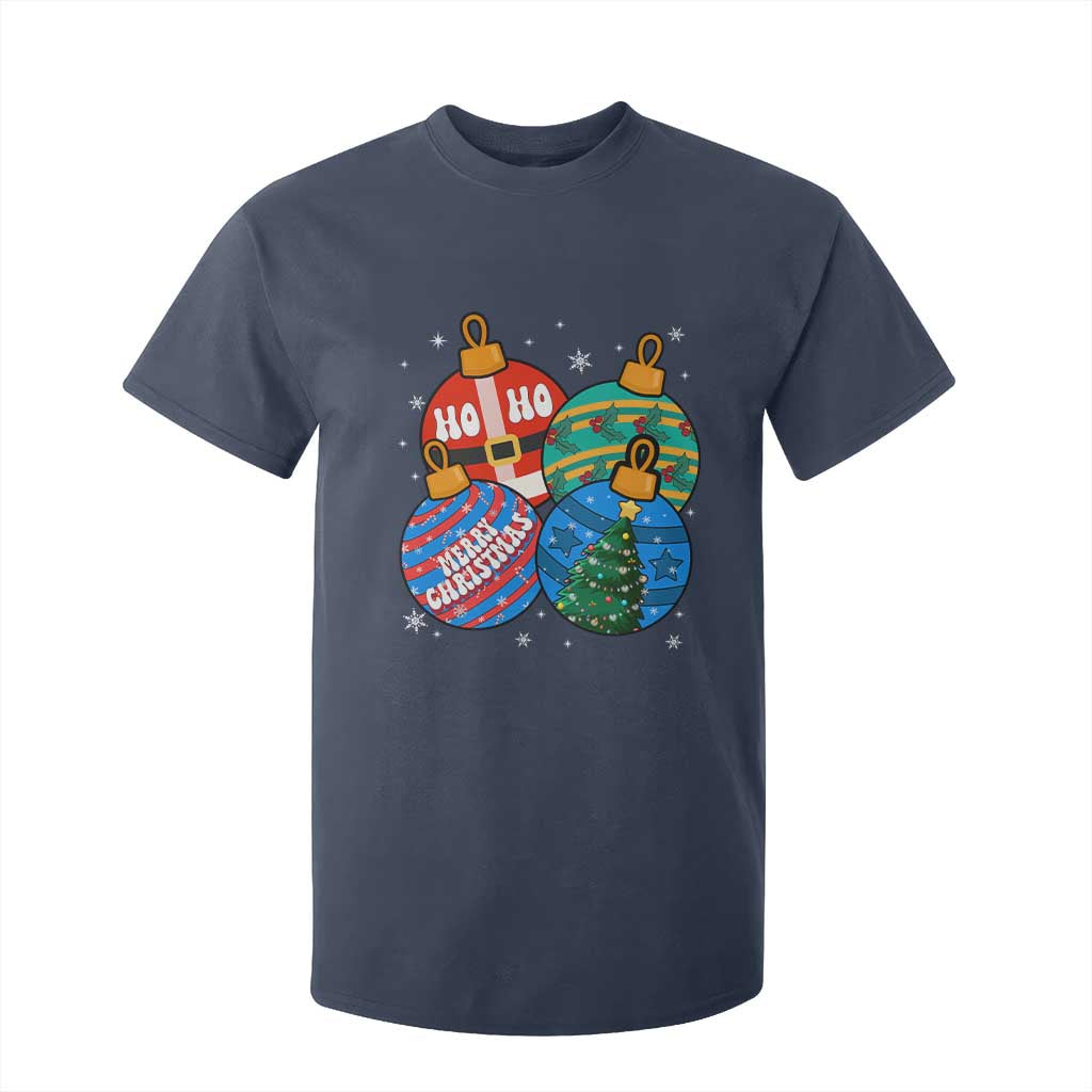 Retro Groovy Merry Christmas Ornament Ho Ho Ho T Shirt For Kid TS02 Navy Print Your Wear