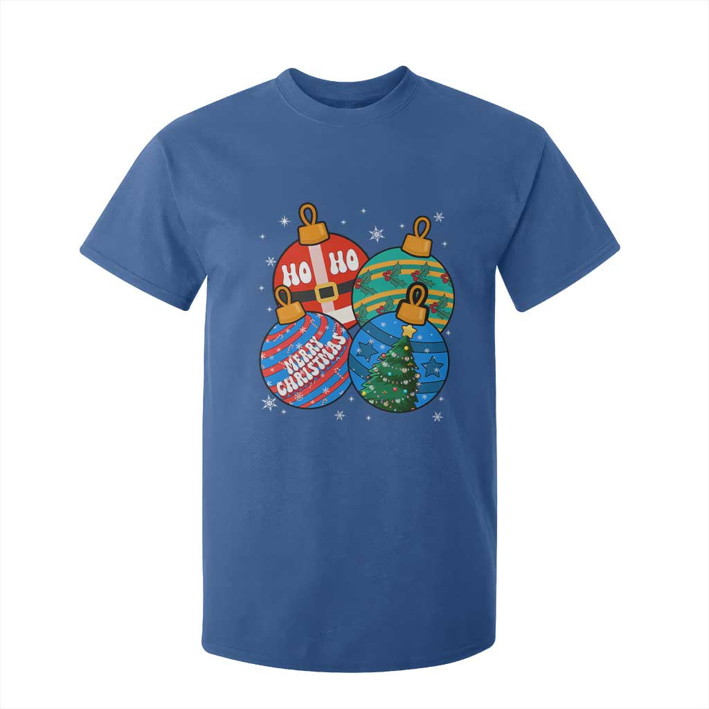 Retro Groovy Merry Christmas Ornament Ho Ho Ho T Shirt For Kid TS02 Royal Blue Print Your Wear