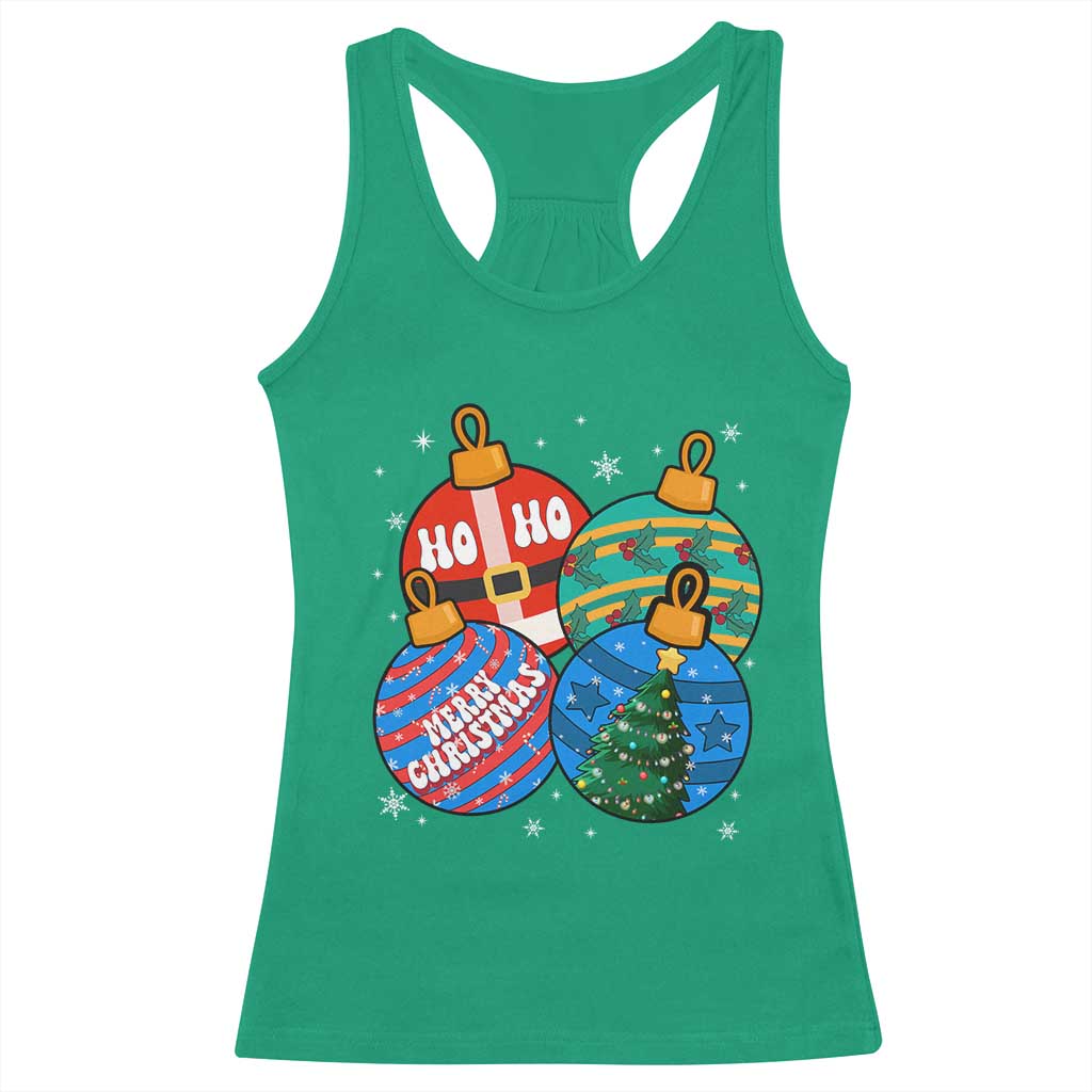 Retro Groovy Merry Christmas Ornament Ho Ho Ho Racerback Tank Top TS02 Irish Green Print Your Wear