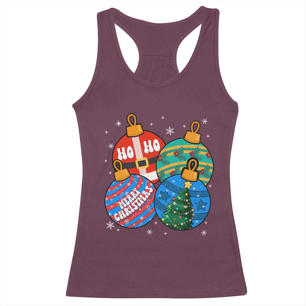 Retro Groovy Merry Christmas Ornament Ho Ho Ho Racerback Tank Top TS02 Maroon Print Your Wear