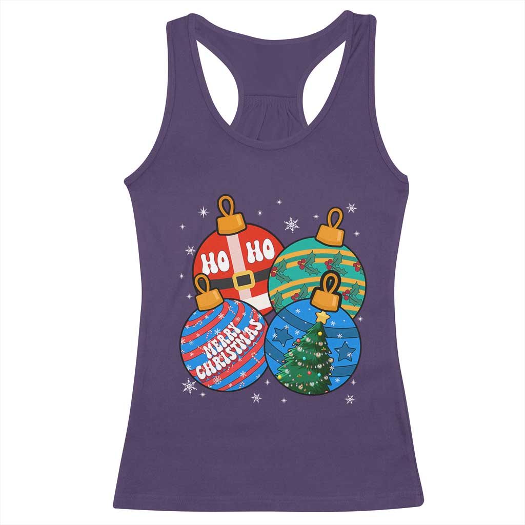 Retro Groovy Merry Christmas Ornament Ho Ho Ho Racerback Tank Top TS02 Purple Print Your Wear
