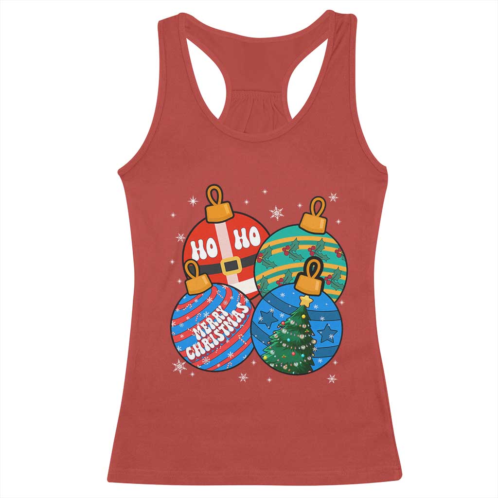Retro Groovy Merry Christmas Ornament Ho Ho Ho Racerback Tank Top TS02 Red Print Your Wear