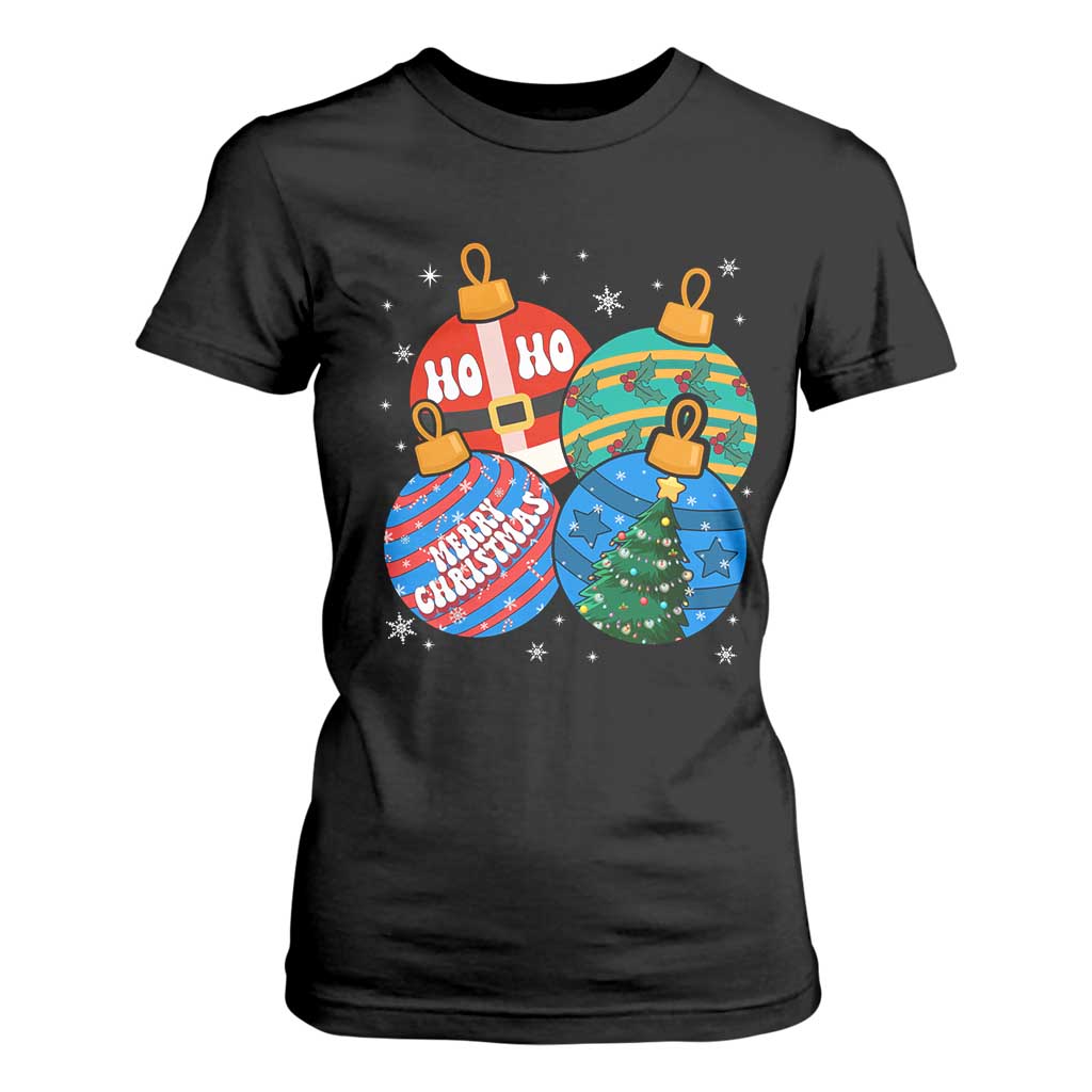 Retro Groovy Merry Christmas Ornament Ho Ho Ho T Shirt For Women TS02 Black Print Your Wear