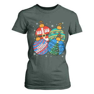 Retro Groovy Merry Christmas Ornament Ho Ho Ho T Shirt For Women TS02 Dark Forest Green Print Your Wear
