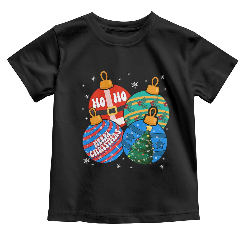Retro Groovy Merry Christmas Ornament Ho Ho Ho Toddler T Shirt TS02 Black Print Your Wear