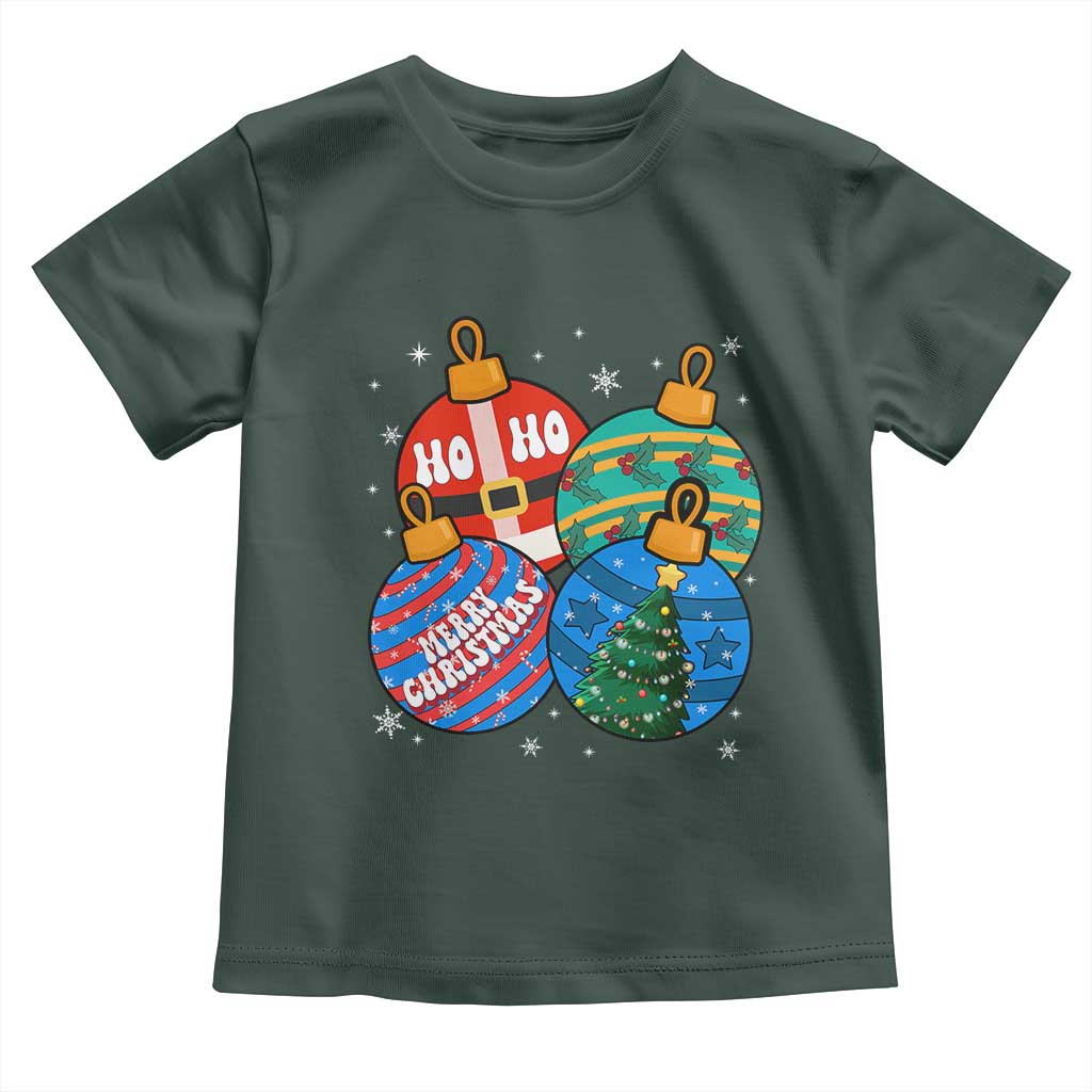 Retro Groovy Merry Christmas Ornament Ho Ho Ho Toddler T Shirt TS02 Dark Forest Green Print Your Wear
