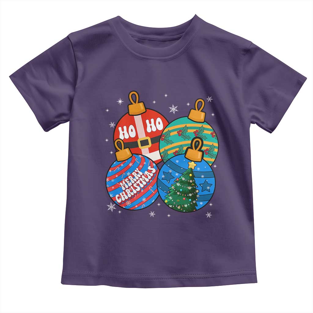 Retro Groovy Merry Christmas Ornament Ho Ho Ho Toddler T Shirt TS02 Purple Print Your Wear