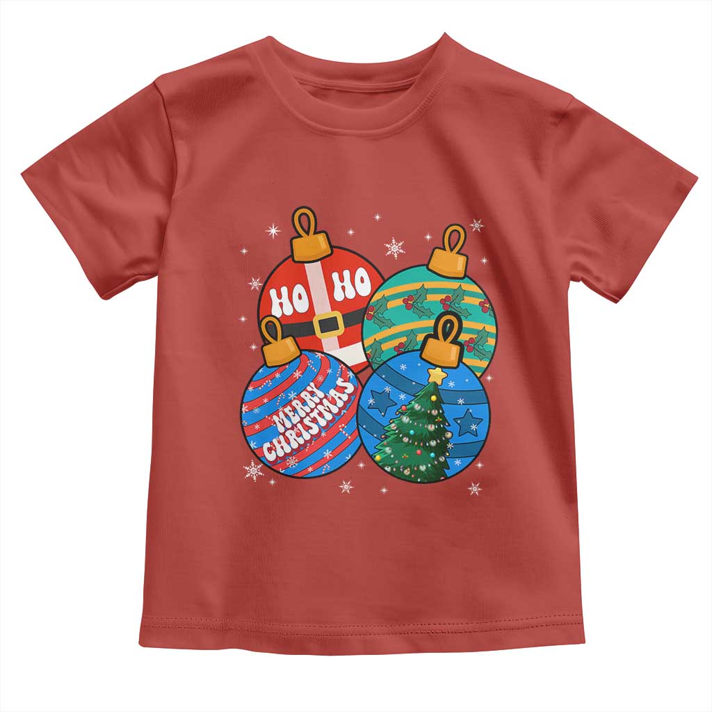 Retro Groovy Merry Christmas Ornament Ho Ho Ho Toddler T Shirt TS02 Red Print Your Wear