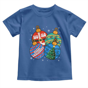Retro Groovy Merry Christmas Ornament Ho Ho Ho Toddler T Shirt TS02 Royal Blue Print Your Wear
