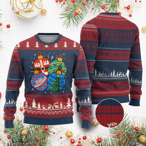 Retro Groovy Merry Christmas Ornament Ho Ho Ho Ugly Christmas Sweater TS02 Burgundy Print Your Wear
