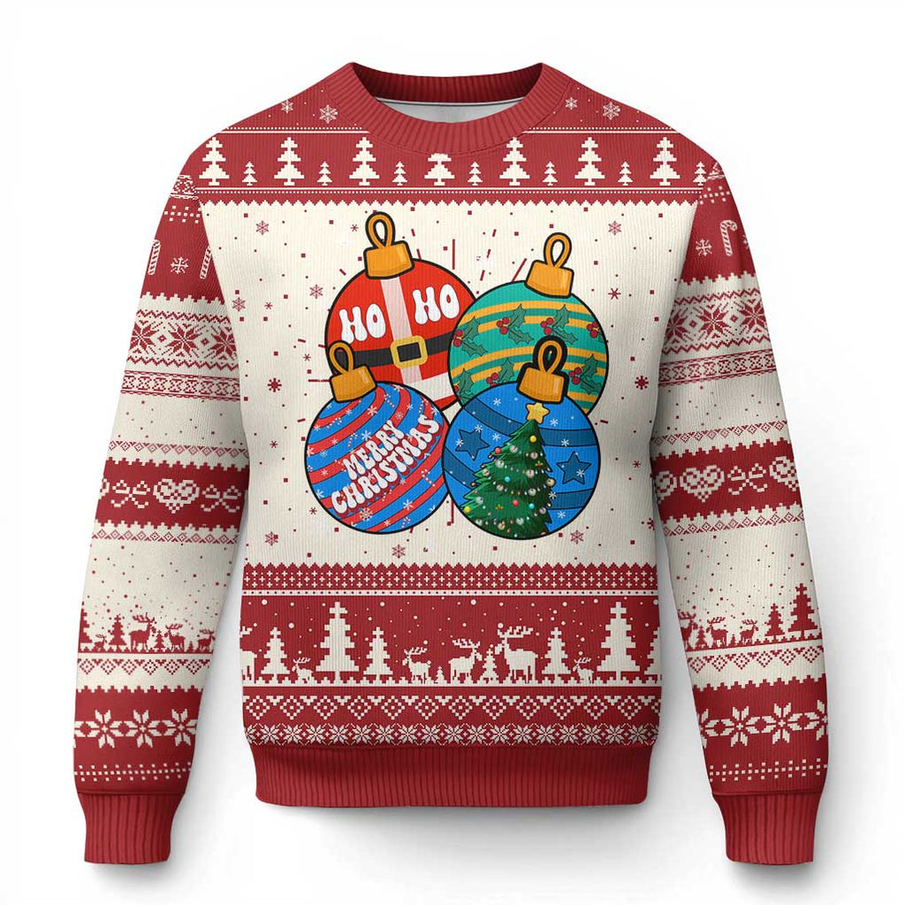 Retro Groovy Merry Christmas Ornament Ho Ho Ho Ugly Christmas Sweater TS02 Red Print Your Wear