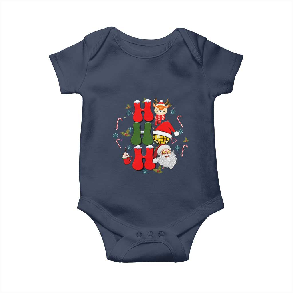 Retro Groovy Christmas Ho Ho Ho Reindeer Disco Ball Santa Xmas Baby Onesie TS02 Navy Print Your Wear