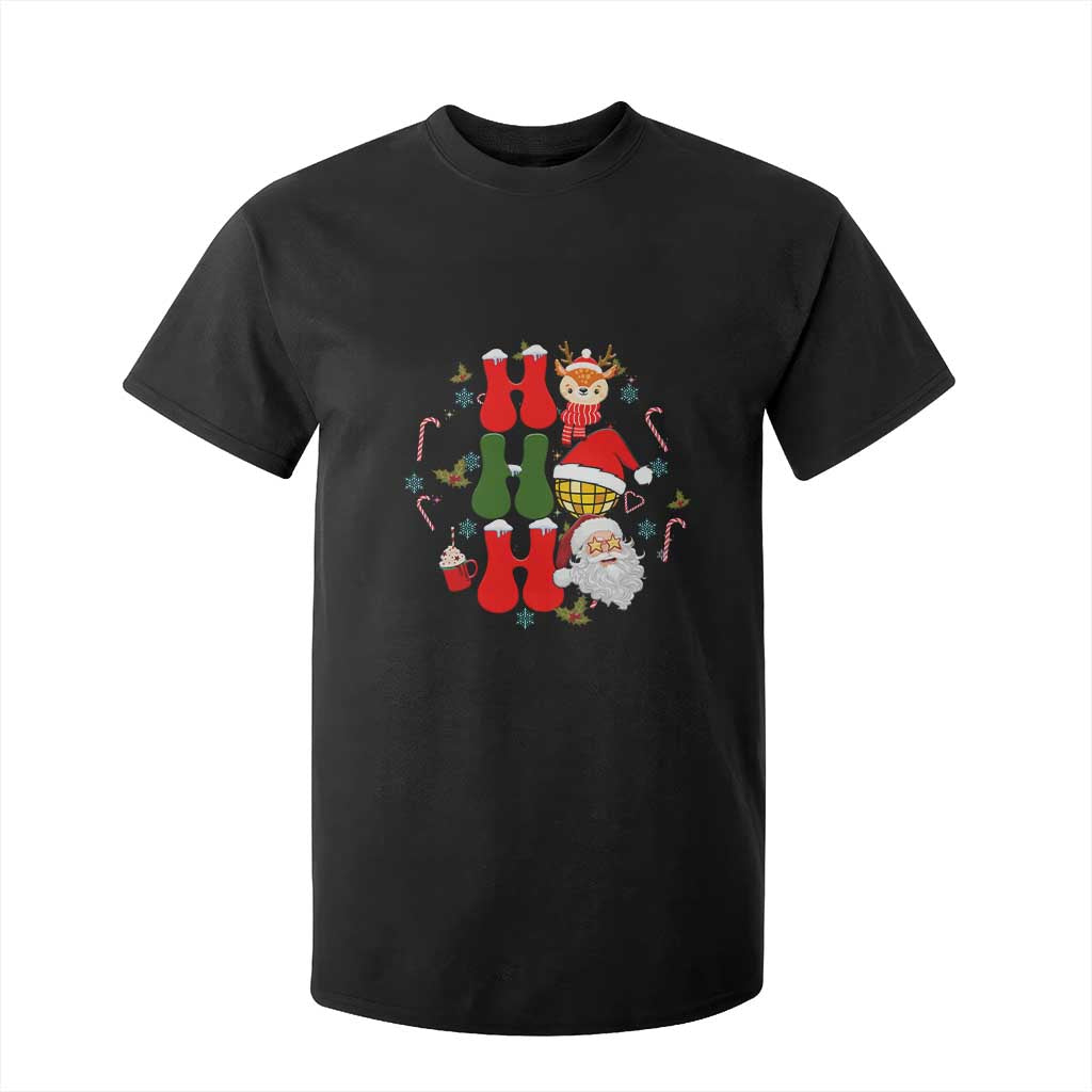 Retro Groovy Christmas Ho Ho Ho Reindeer Disco Ball Santa Xmas T Shirt For Kid TS02 Black Print Your Wear