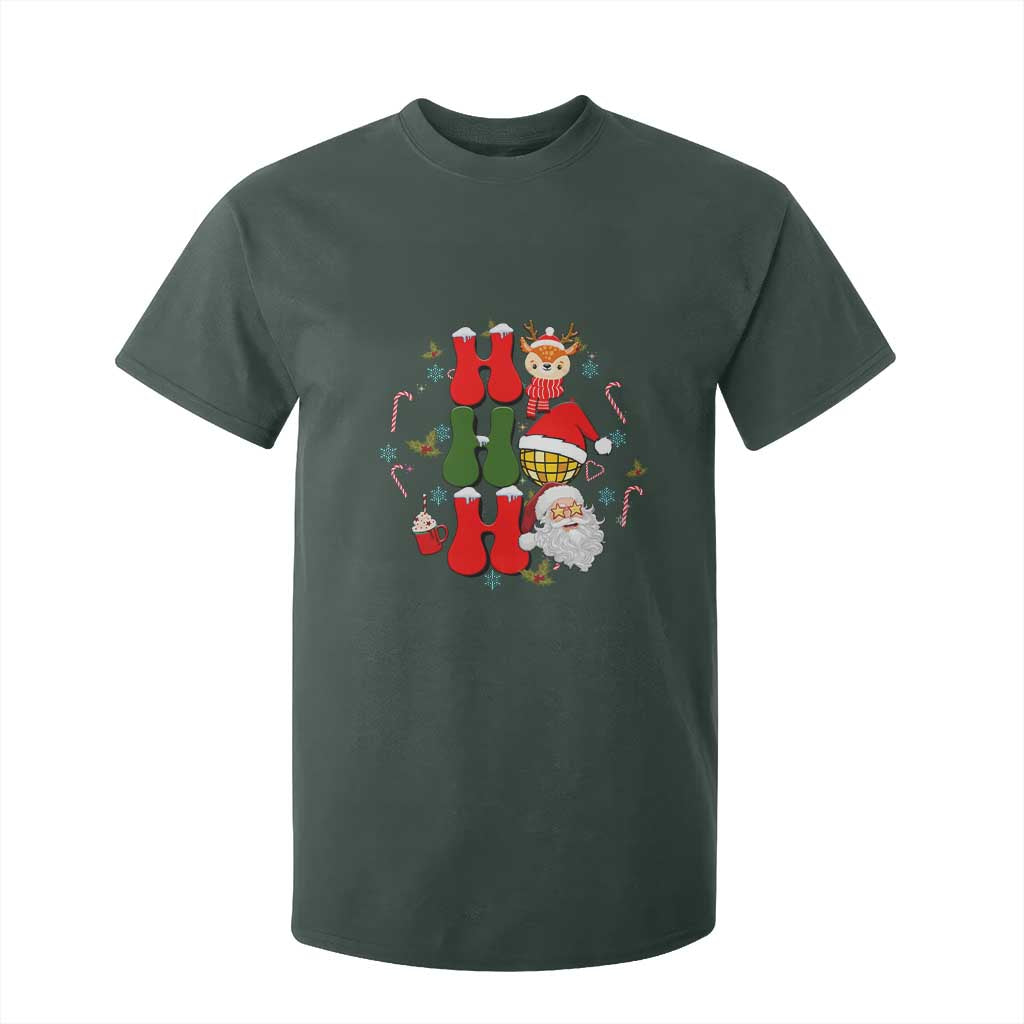 Retro Groovy Christmas Ho Ho Ho Reindeer Disco Ball Santa Xmas T Shirt For Kid TS02 Dark Forest Green Print Your Wear