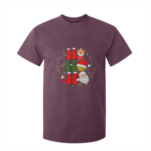 Retro Groovy Christmas Ho Ho Ho Reindeer Disco Ball Santa Xmas T Shirt For Kid TS02 Maroon Print Your Wear