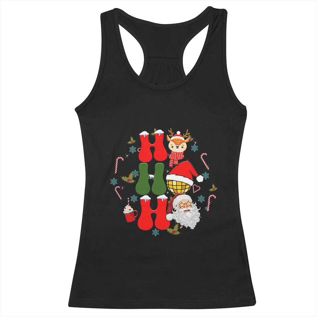 Retro Groovy Christmas Ho Ho Ho Reindeer Disco Ball Santa Xmas Racerback Tank Top TS02 Black Print Your Wear