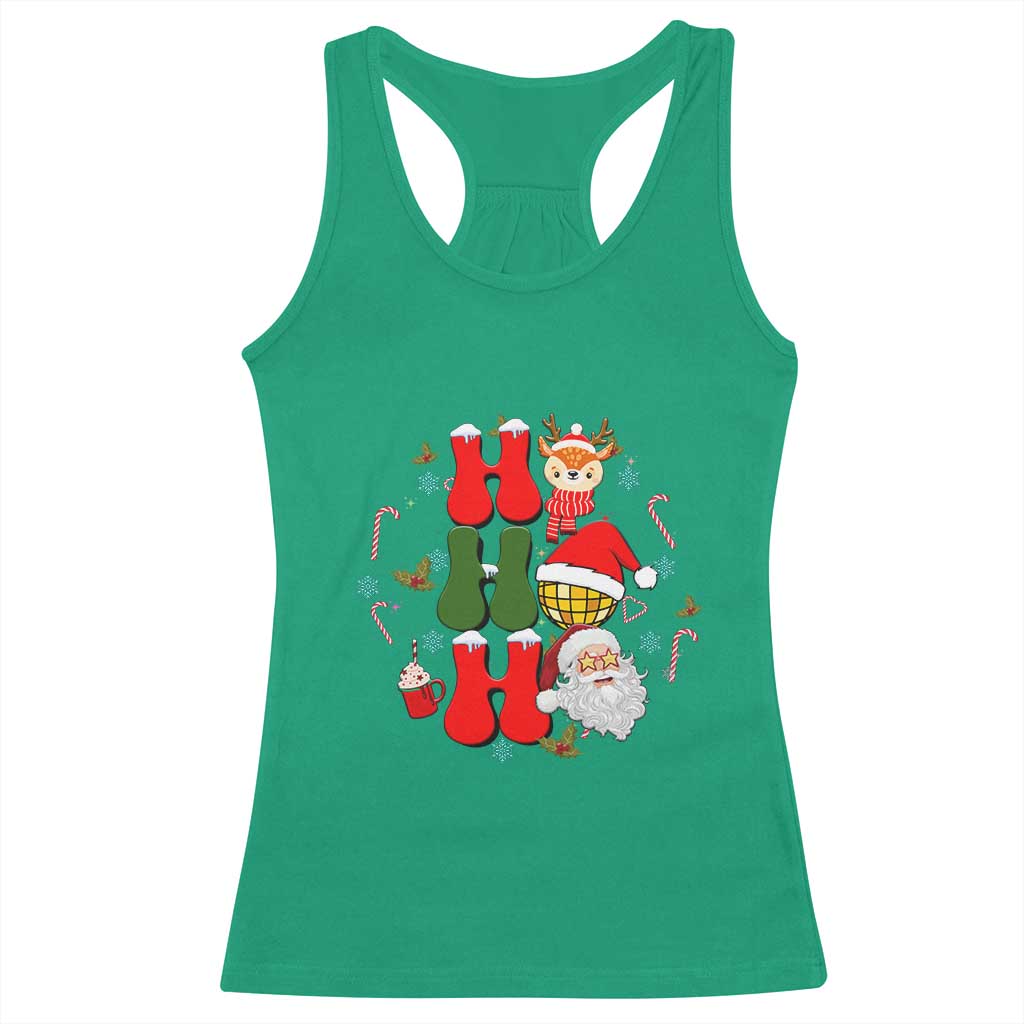 Retro Groovy Christmas Ho Ho Ho Reindeer Disco Ball Santa Xmas Racerback Tank Top TS02 Irish Green Print Your Wear