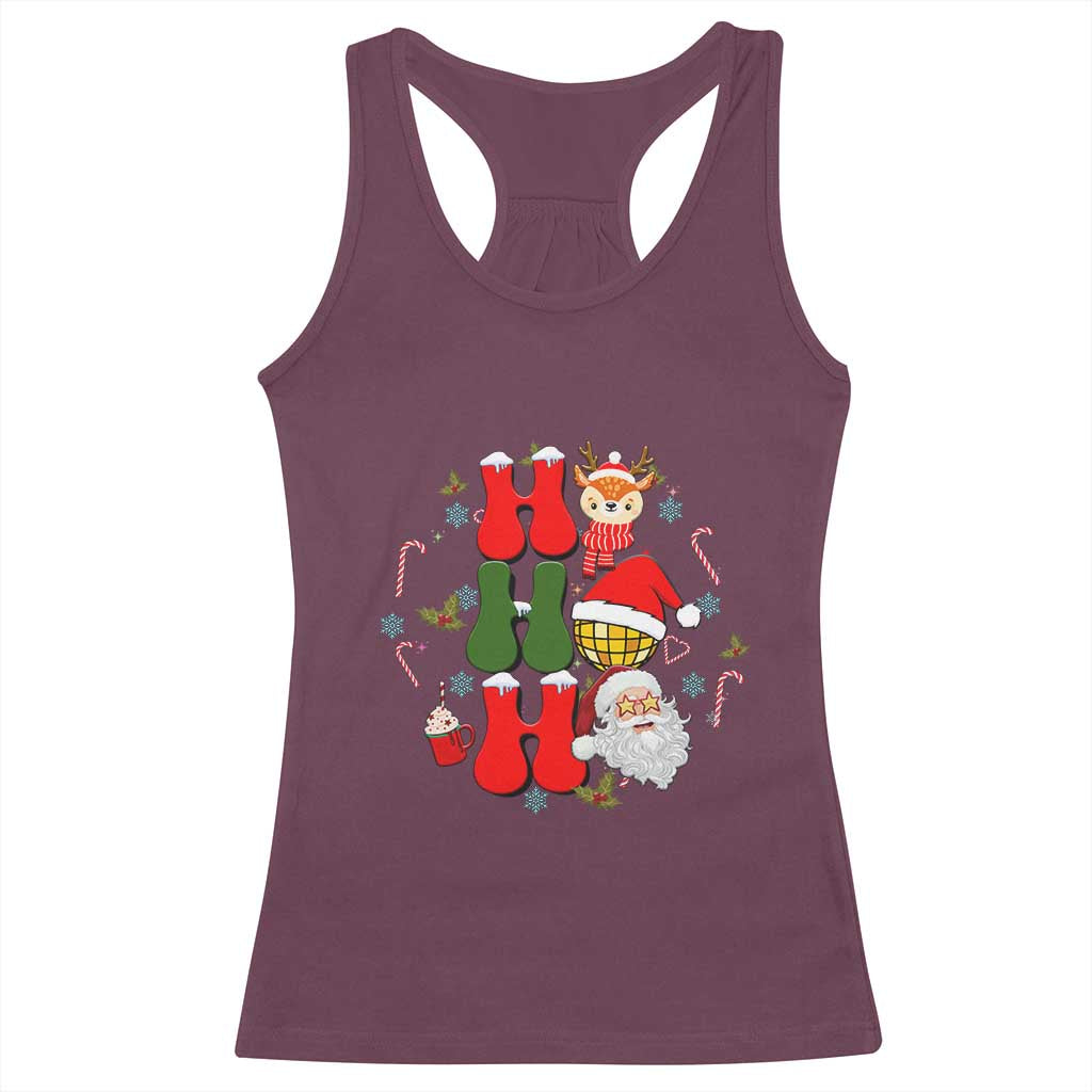 Retro Groovy Christmas Ho Ho Ho Reindeer Disco Ball Santa Xmas Racerback Tank Top TS02 Maroon Print Your Wear