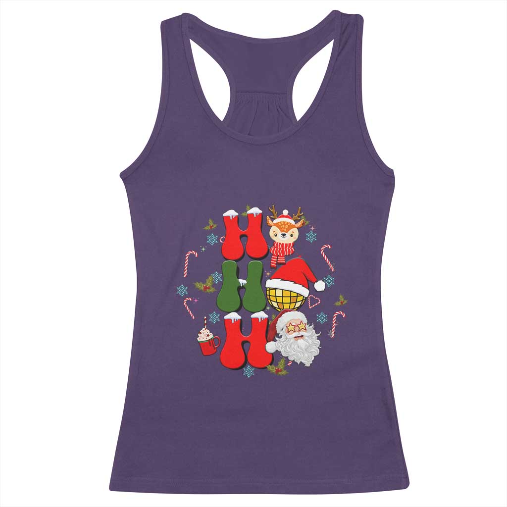 Retro Groovy Christmas Ho Ho Ho Reindeer Disco Ball Santa Xmas Racerback Tank Top TS02 Purple Print Your Wear