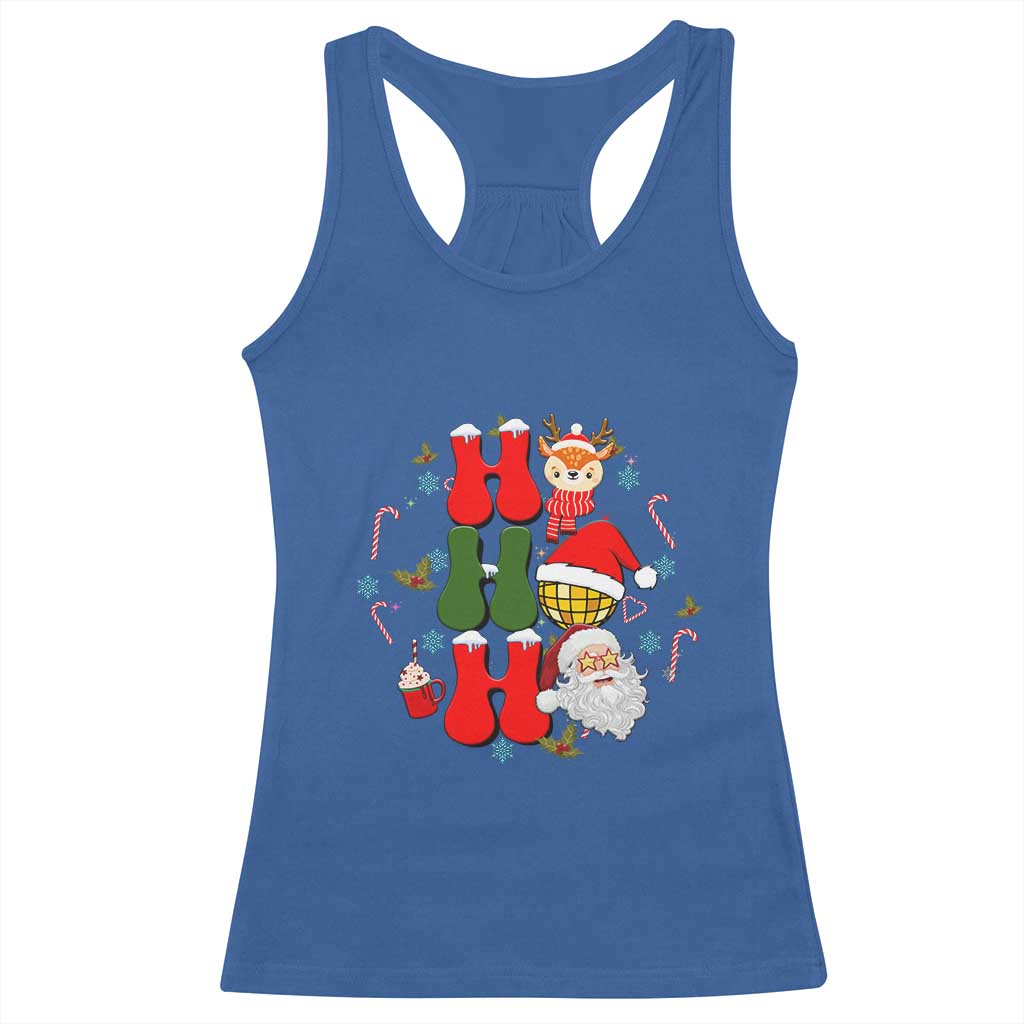 Retro Groovy Christmas Ho Ho Ho Reindeer Disco Ball Santa Xmas Racerback Tank Top TS02 Royal Blue Print Your Wear