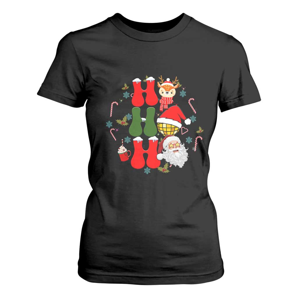 Retro Groovy Christmas Ho Ho Ho Reindeer Disco Ball Santa Xmas T Shirt For Women TS02 Black Print Your Wear