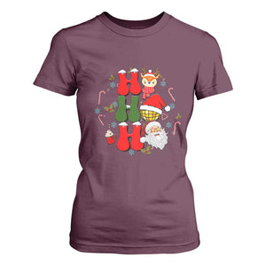 Retro Groovy Christmas Ho Ho Ho Reindeer Disco Ball Santa Xmas T Shirt For Women TS02 Maroon Print Your Wear
