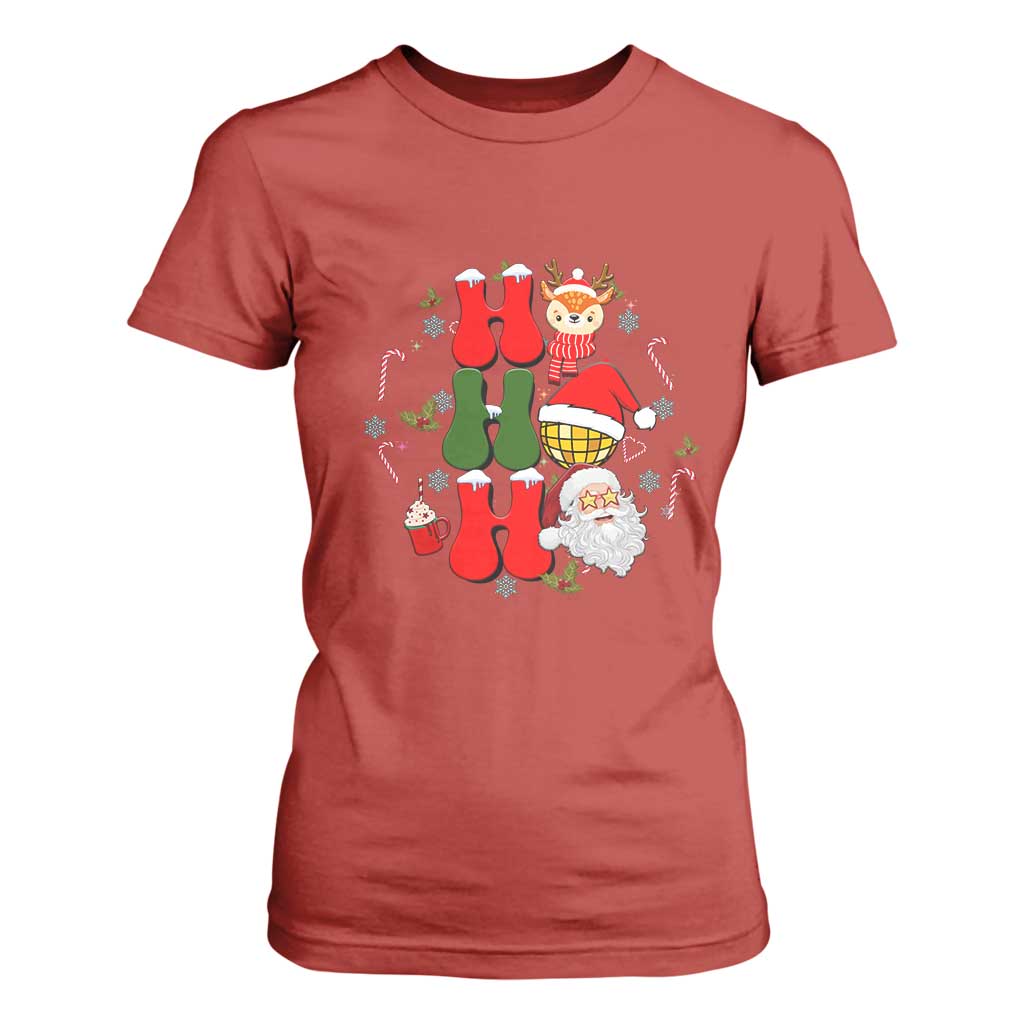Retro Groovy Christmas Ho Ho Ho Reindeer Disco Ball Santa Xmas T Shirt For Women TS02 Red Print Your Wear