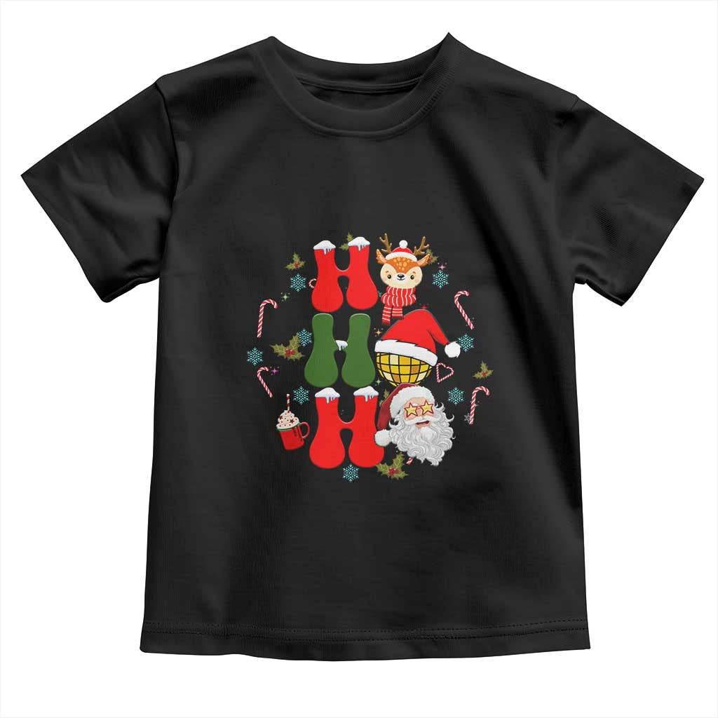 Retro Groovy Christmas Ho Ho Ho Reindeer Disco Ball Santa Xmas Toddler T Shirt TS02 Black Print Your Wear