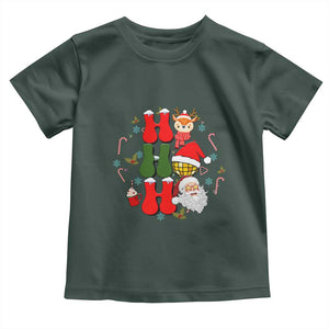 Retro Groovy Christmas Ho Ho Ho Reindeer Disco Ball Santa Xmas Toddler T Shirt TS02 Dark Forest Green Print Your Wear