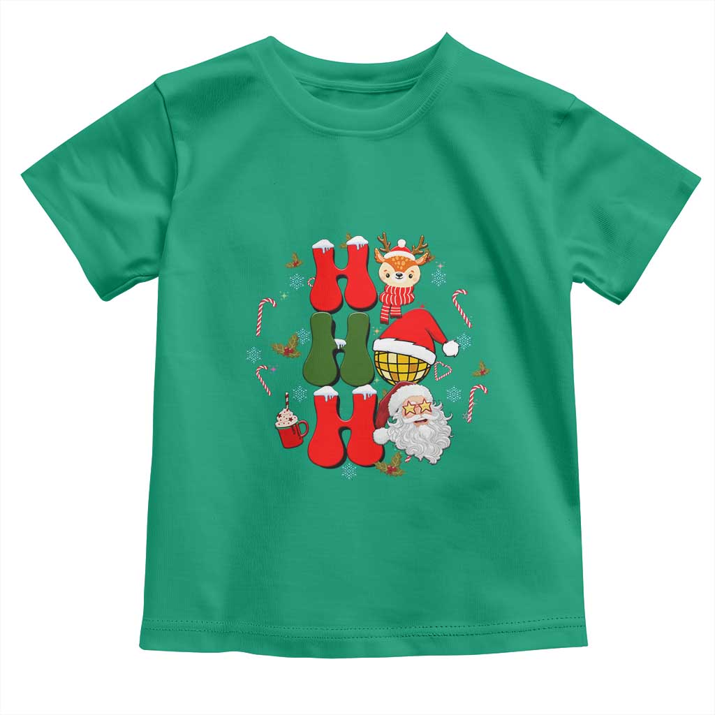Retro Groovy Christmas Ho Ho Ho Reindeer Disco Ball Santa Xmas Toddler T Shirt TS02 Irish Green Print Your Wear