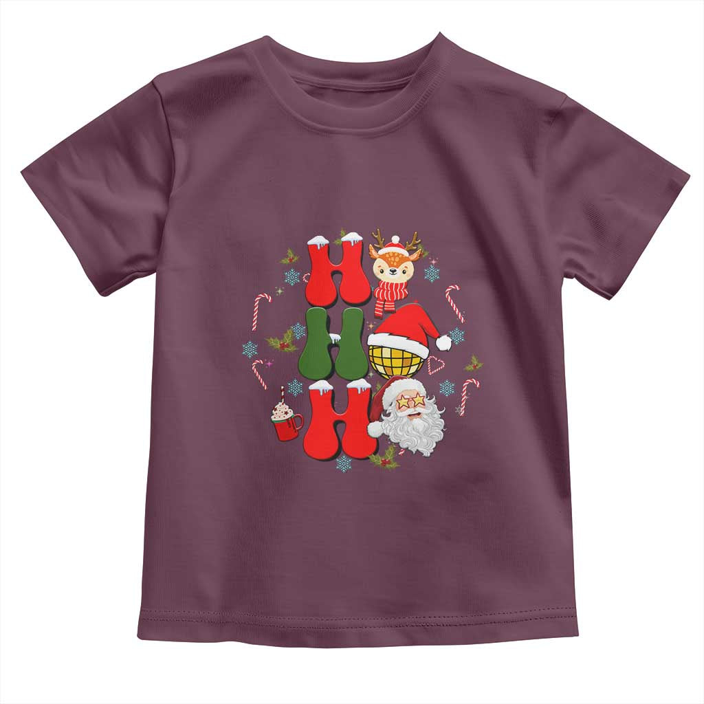 Retro Groovy Christmas Ho Ho Ho Reindeer Disco Ball Santa Xmas Toddler T Shirt TS02 Maroon Print Your Wear
